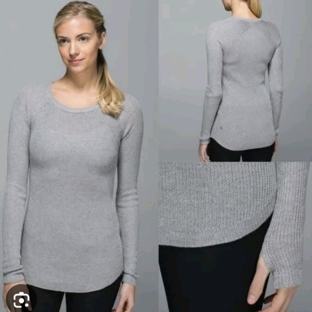 lululemon athletica Light Gray Long Sleeve Ribbed Sweater